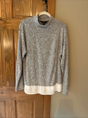 Simply Vera Vera Wang Heather Gray Mock Neck Sweater with White Chiffon Hem